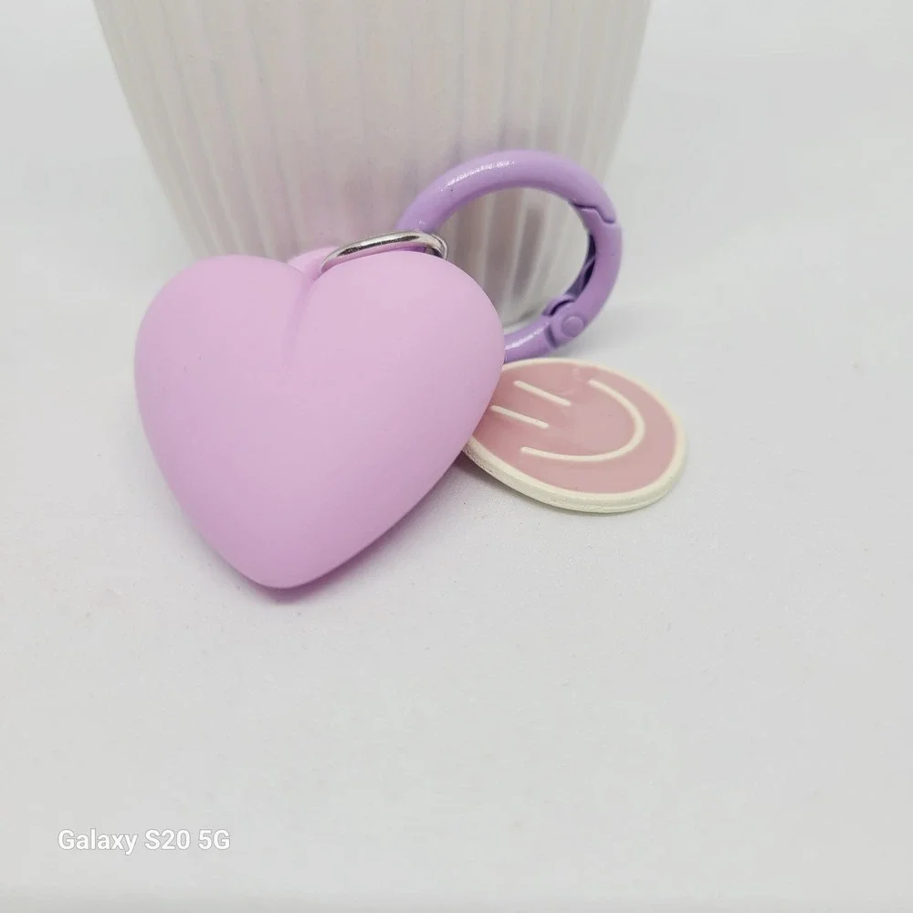 Lilac Heart Keychain w/ Smiley Face Charm Clip On Cute‎ Fun Accessory